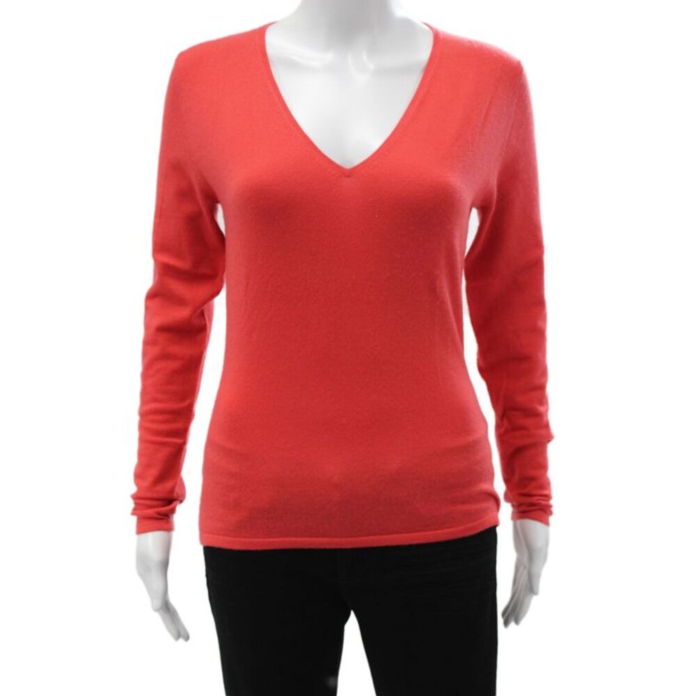 Tse Women V-Neck 90% Cashmere Pullover Sweater Red Long Sleeve Size M